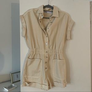 Zara tan denim romper